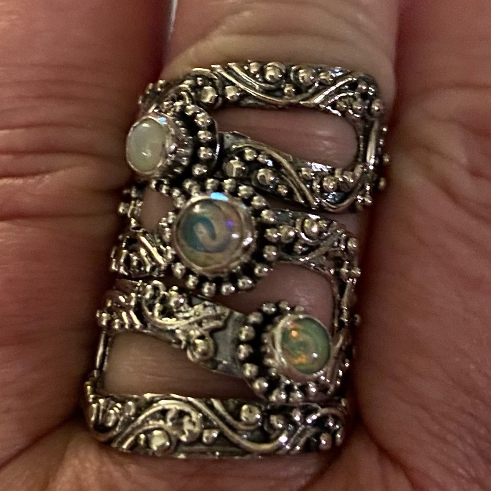 NWT Ethiopian Opal 3-Stone Ring in .925 Sterling Silver! Made in Bali! - Picture 11 of 13